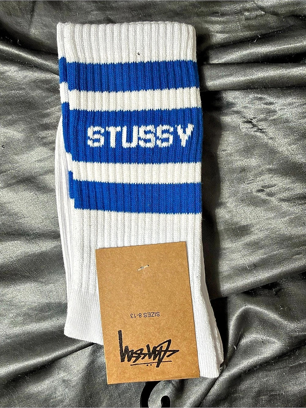 Stussy Stock Crew Socks White & Blue 8-13